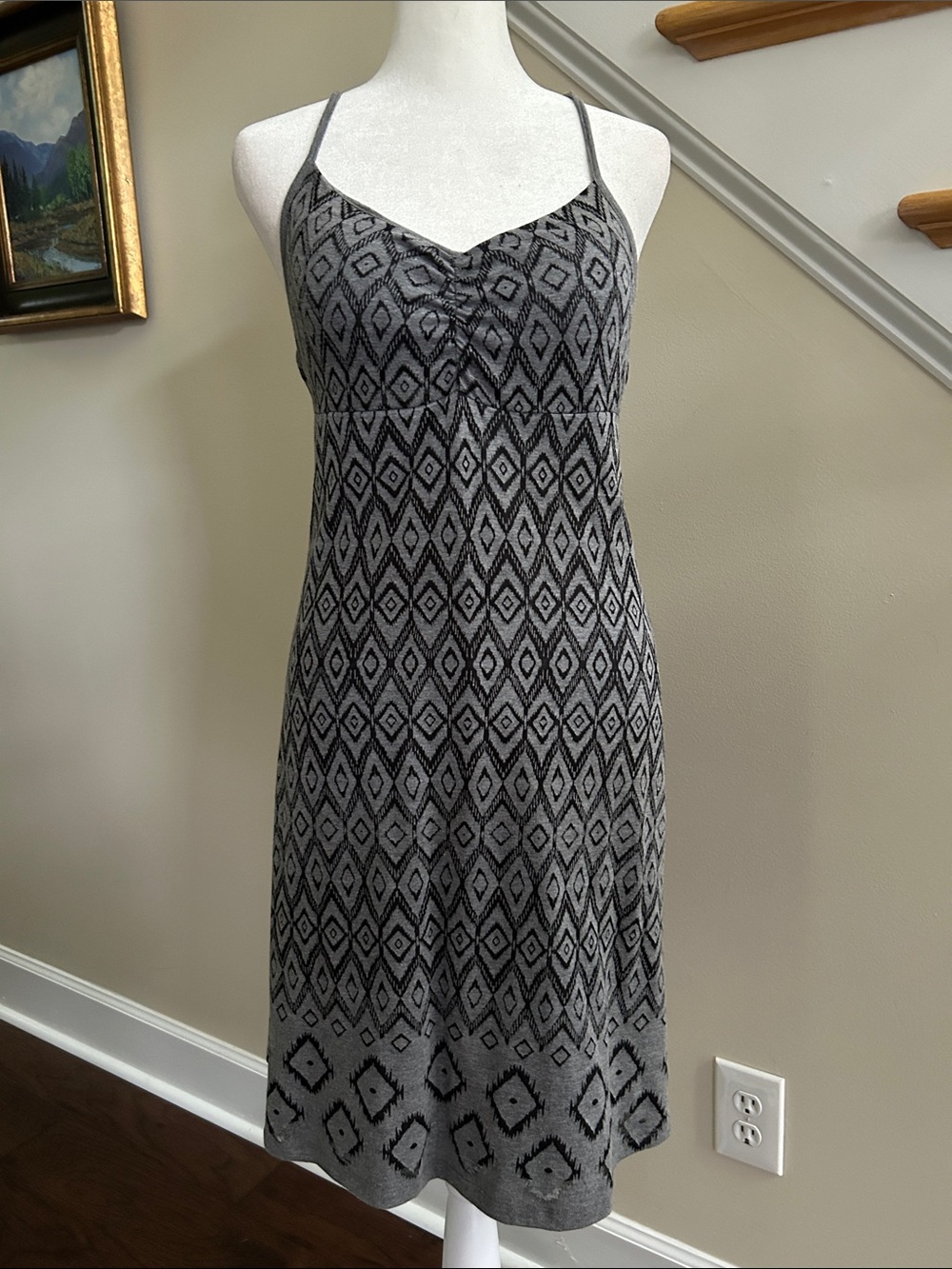 Dakini Gray & Black Activewear T-back Dress.   Built in bra. Lined.  Size SP